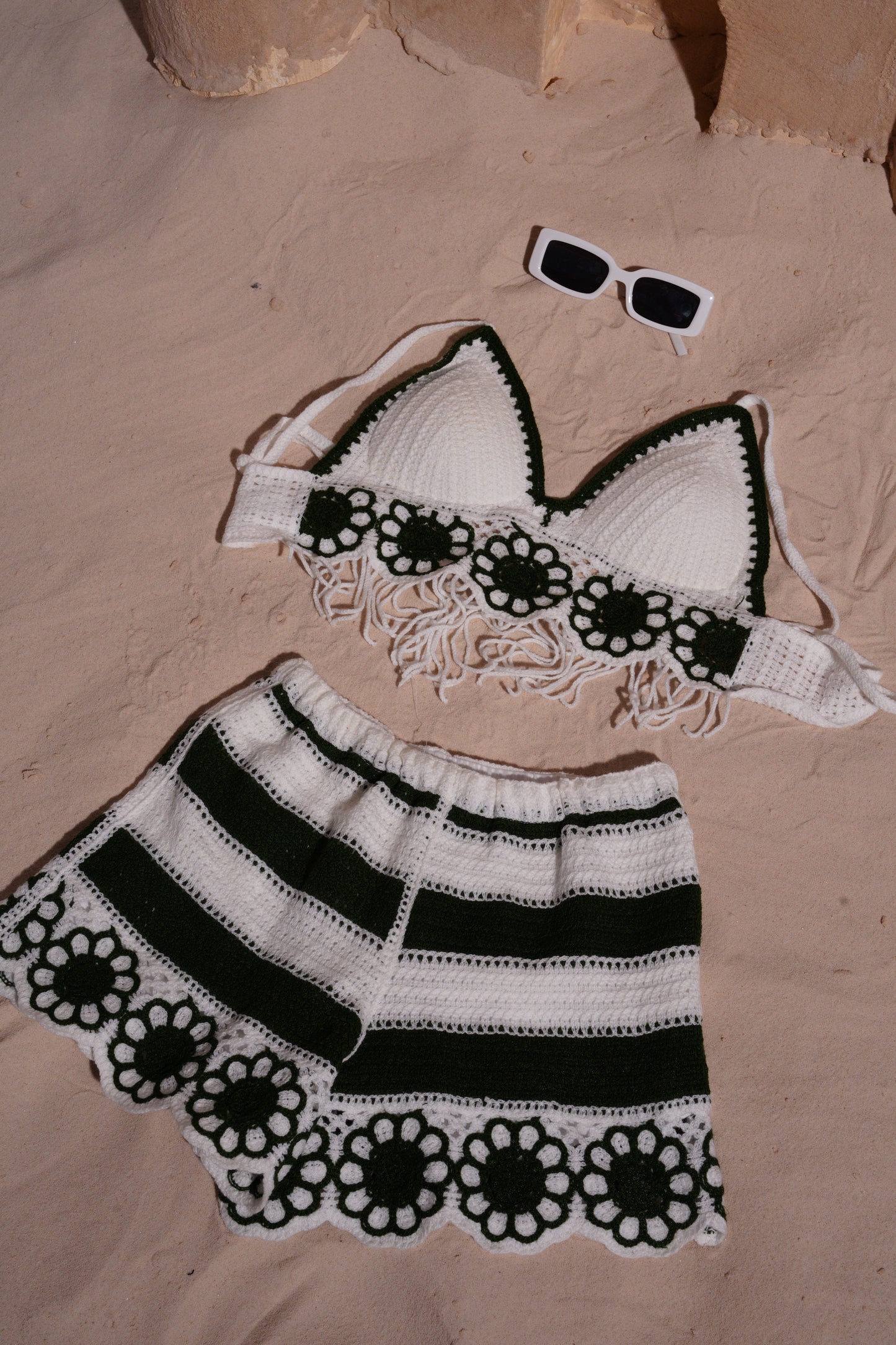 Cropped top set short green*white