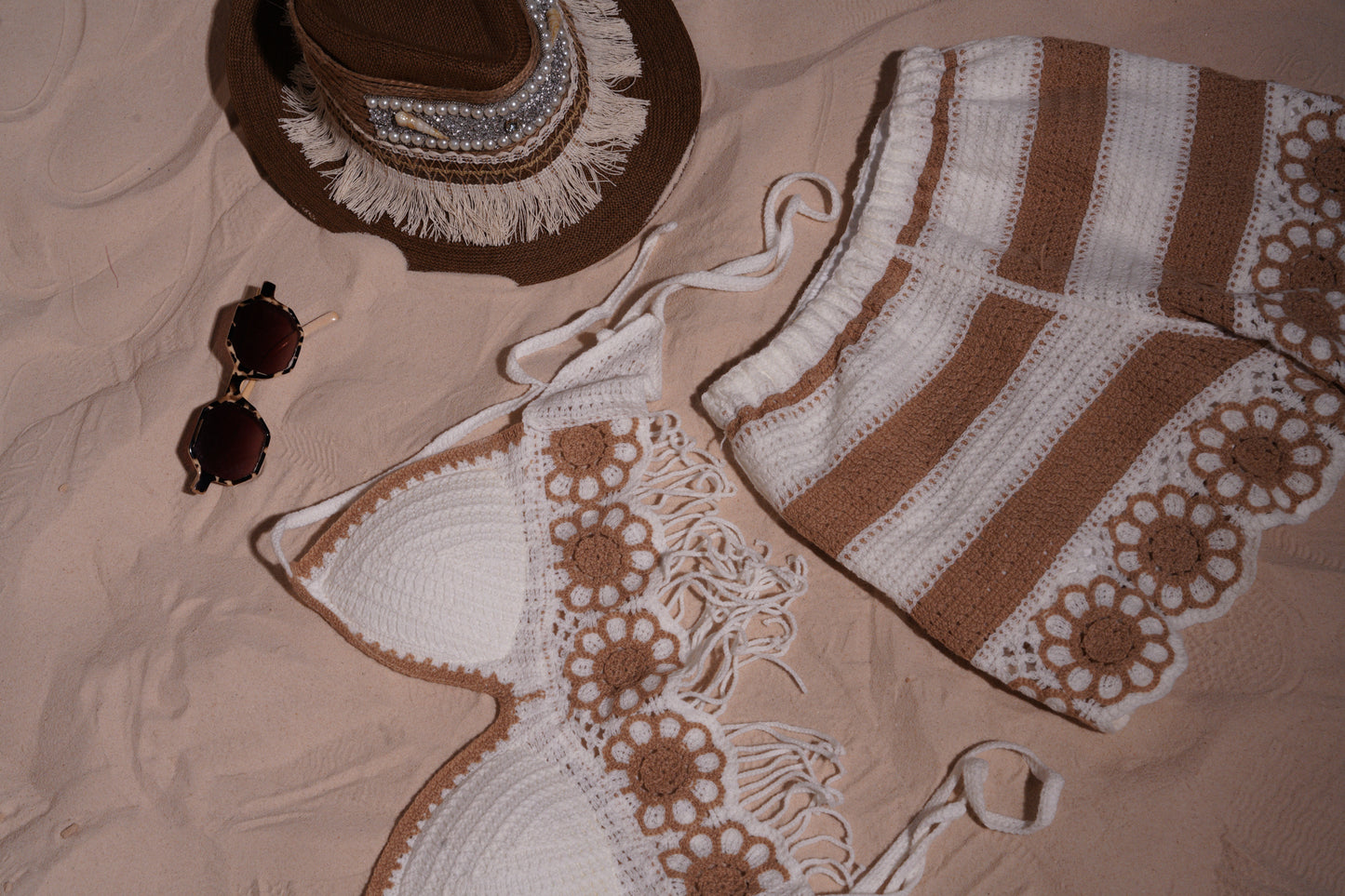Light Beige cropped top short set
