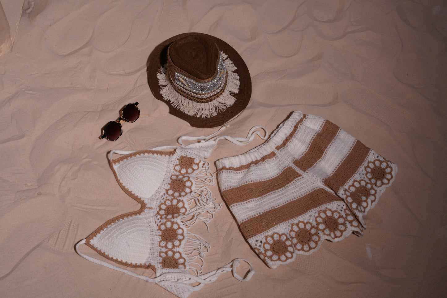 Light Beige cropped top short set