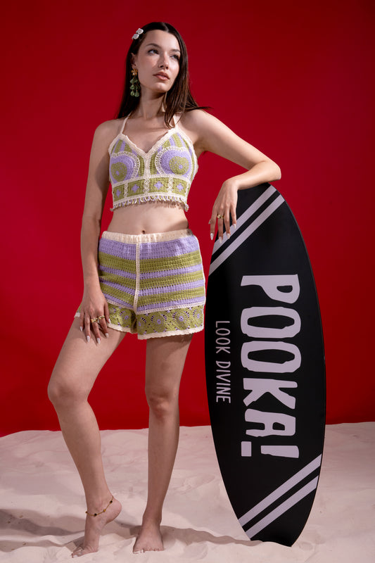 Multicolor green*purple short set