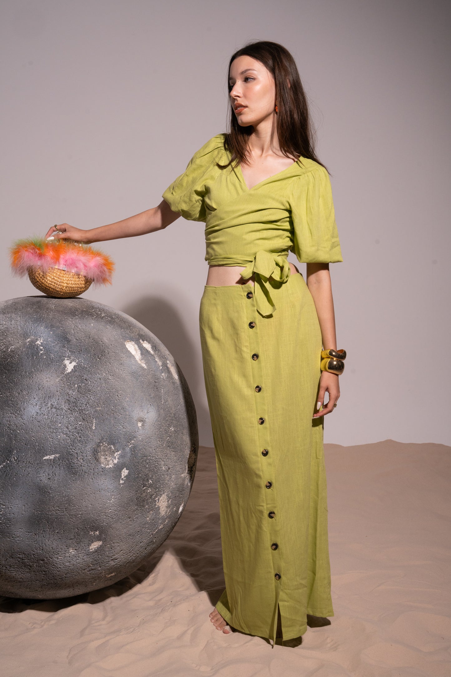 Apple green linen 2pc set