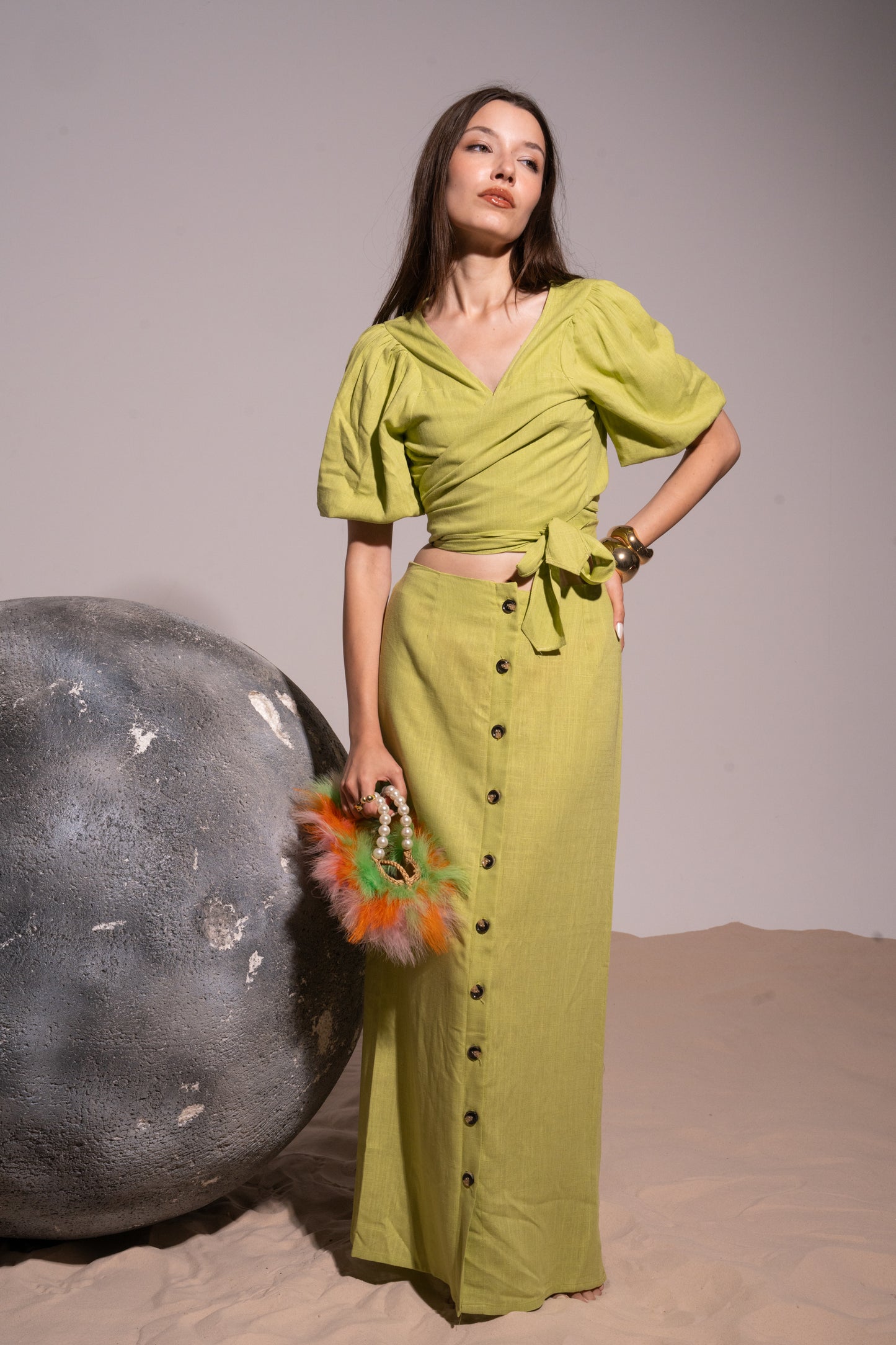 Apple green linen 2pc set